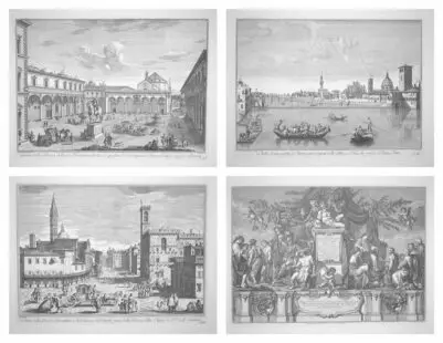 Eighteenth Century Views of Florence, Portfolio of 27 Plates (Reproduction of the 1754 Edition Scelta Di XXIV Vedute della principali Contrade, Pizze, Chiese, e Palazzi dell Citta di Firenze).