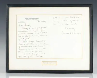 Warren Burger Signed Letter To Irving Kaufman.