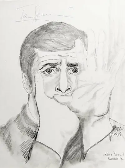Anthony Perkins Signed P.B. Socci Sketch.