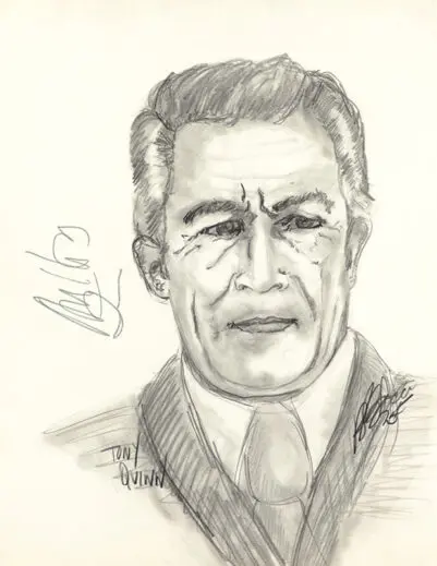 Anthony Quinn Signed Artist's Sketch.