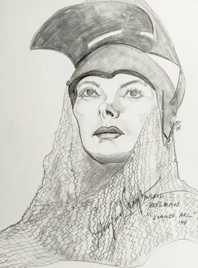 Ingrid Bergman Signed P.B. Socci Sketch.