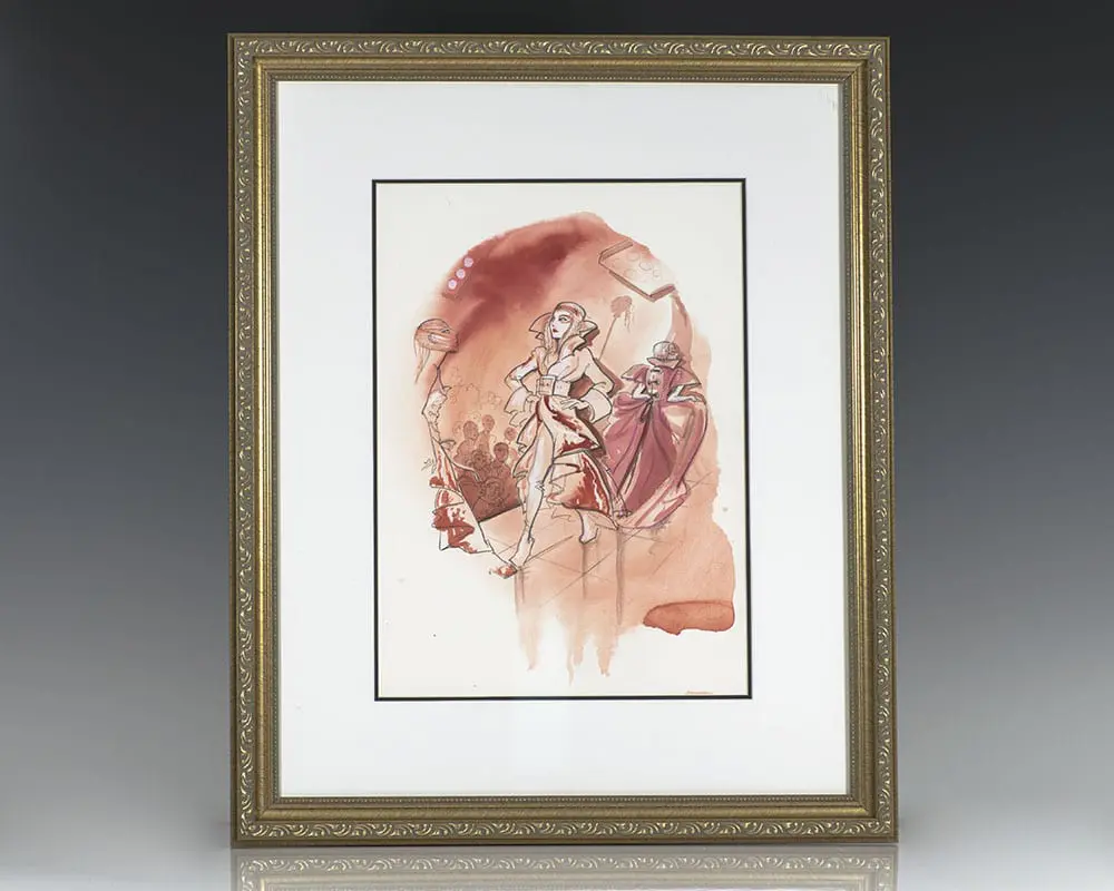 Hilary Knight Original John Galliano Watercolor Illustration.