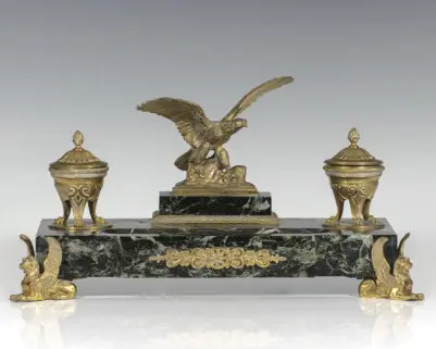 Early 20th Century French Empire Doré Bronze Eagle Inkwell.