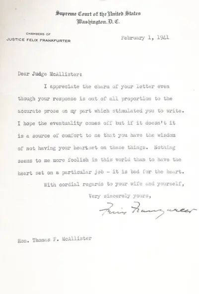Felix Frankfurter Typed Letter Signed.