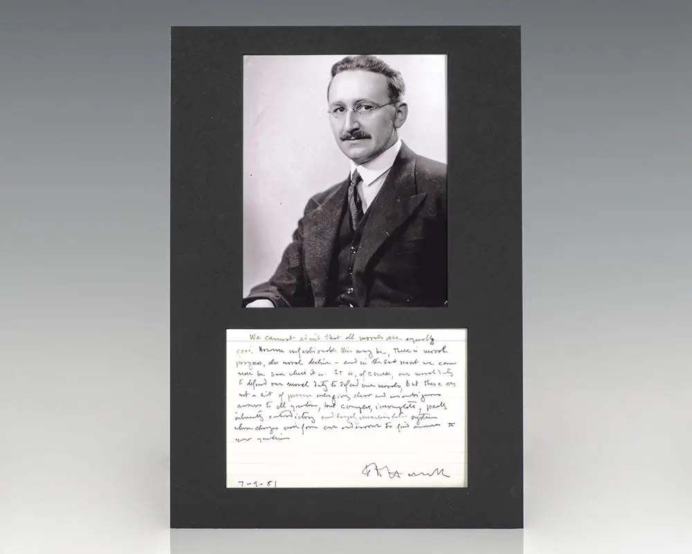 Friedrich August von Hayek Autograph Note Signed.