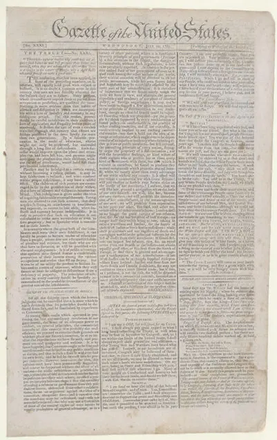 Gazette of the United States. No. XXXI. Wednesday, July 29, 1789.