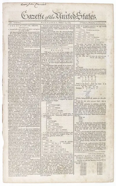 Gazette of the United States. No.XXXVII. Wednesday, August 19, 1789.