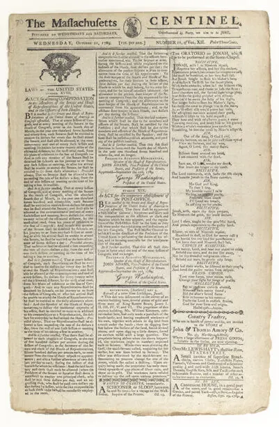 The Massachusetts Centinel. Wednesday, October 21, 1789.