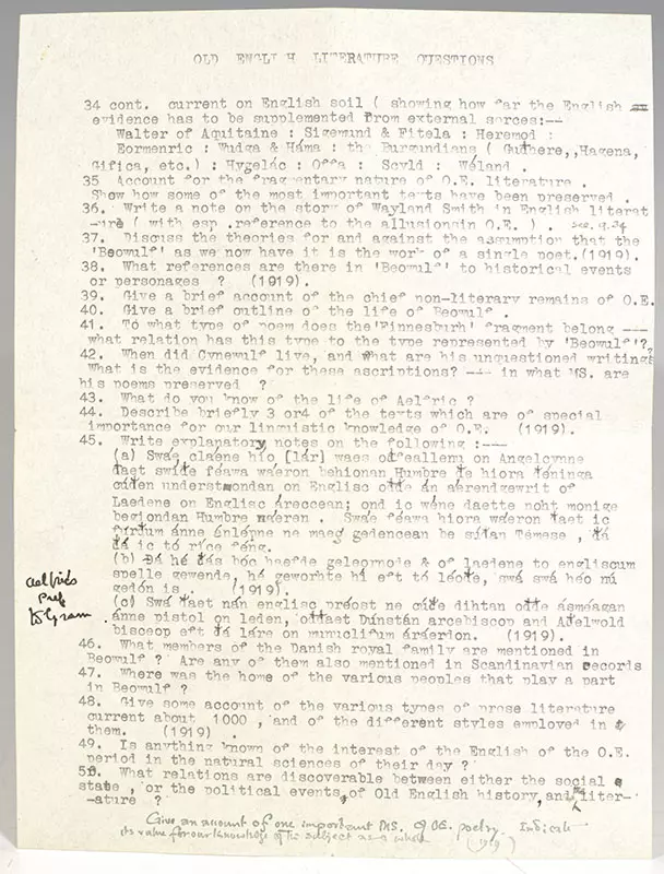 J.R.R. Tolkien Autograph Letter Signed and Annotated Old English Literature Questionnaire.