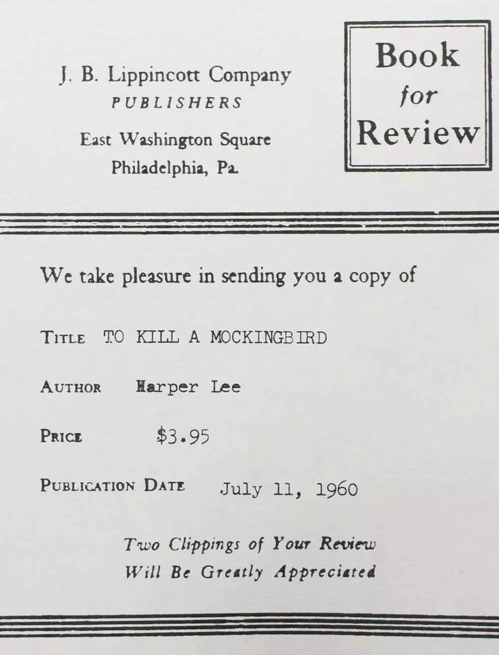 To Kill a Mockingbird.