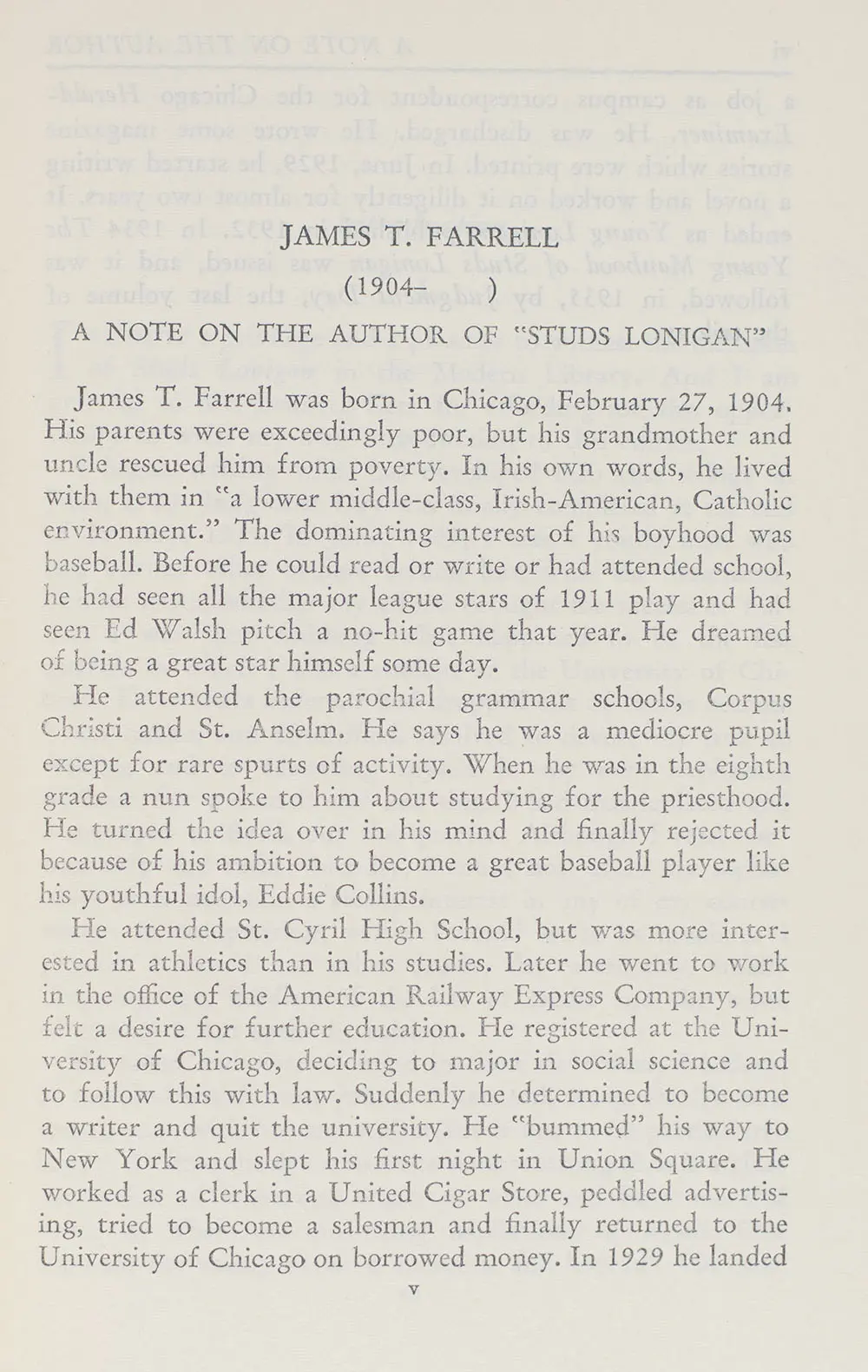 Studs Lonigan. A Trilogy Containing Young Lonigan, The Young Manhood of Studs Lonigan, and Judgment Day.