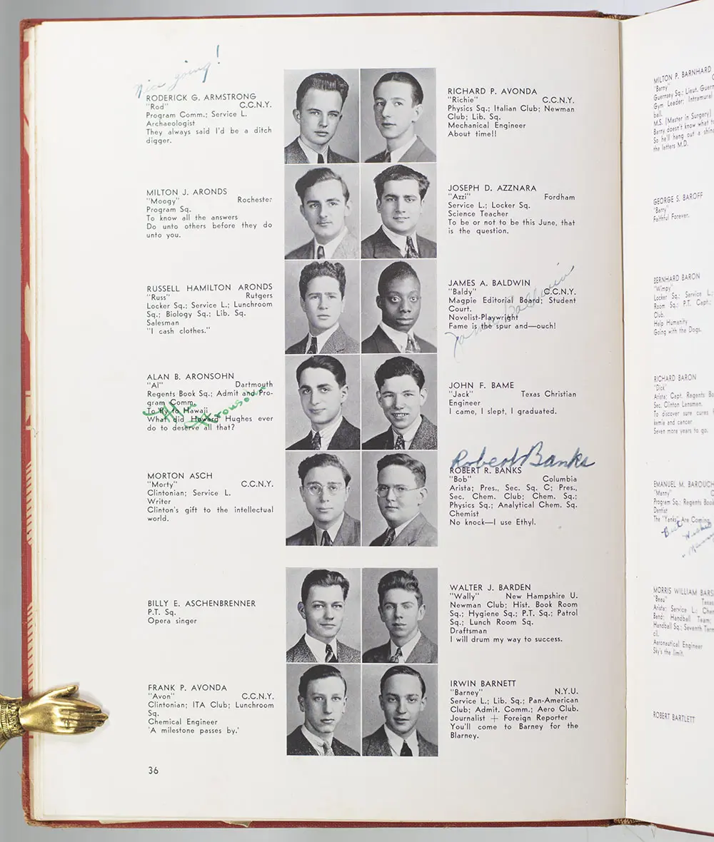 James Baldwin Signed De Witt Clinton High School Class of 1941 Yearbook.