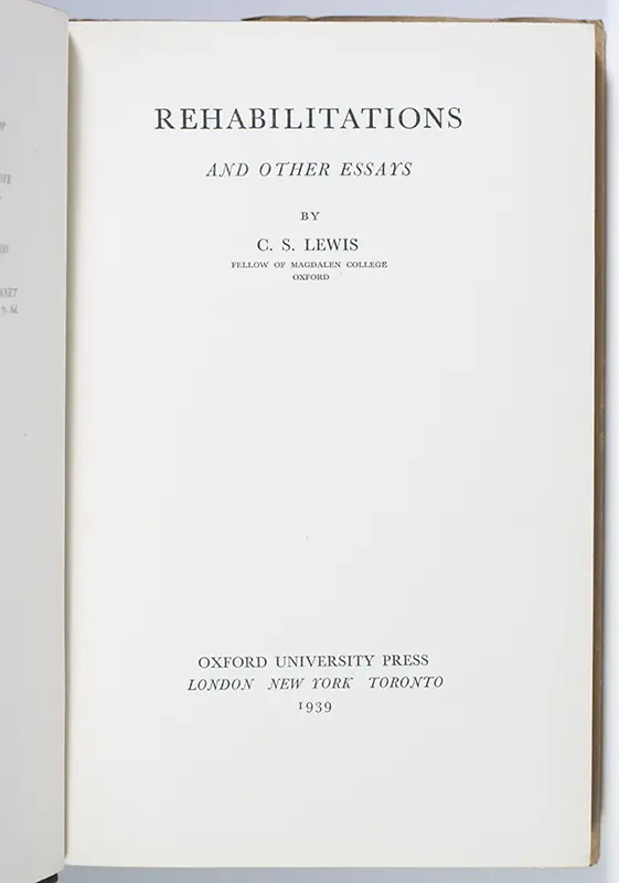 Rehabilitations and Other Essays.