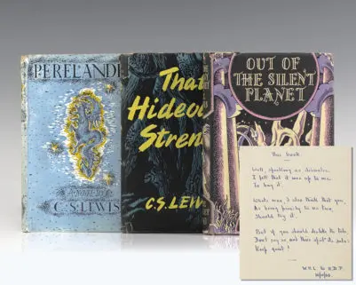 First editions of each volume in C.S. Lewis' acclaimed space trilogy; including the dedicatee's copy of Out of the silent planet; inscribed by C.S. Lewis' brother Warren Hamilton Lewis