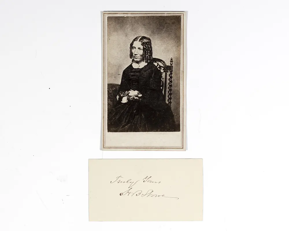 Harriet Beecher Stowe Carte-de-Visite and Signed Card.