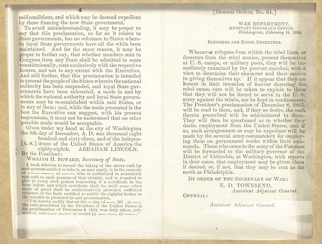 Abraham Lincoln Amnesty Proclamation and Signed Pardon of December 8, 1863.