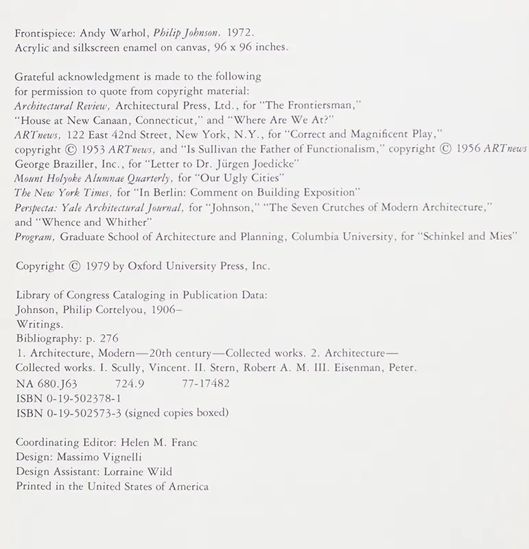 Philip Johnson: Writings.