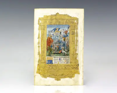 Illuminated 16th Century French Book of Hours Manuscript Leaf. [The Annunciation of the Shepherds].