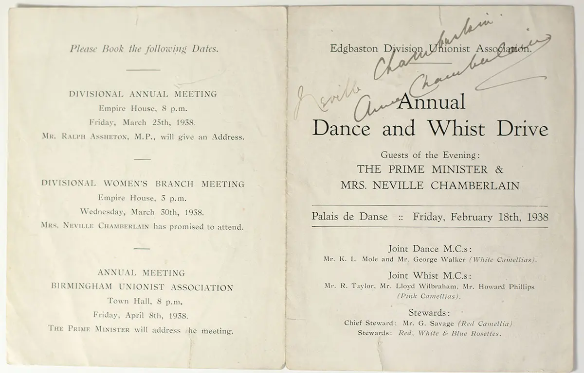 Neville Chamberlain Signed Unionist Program.