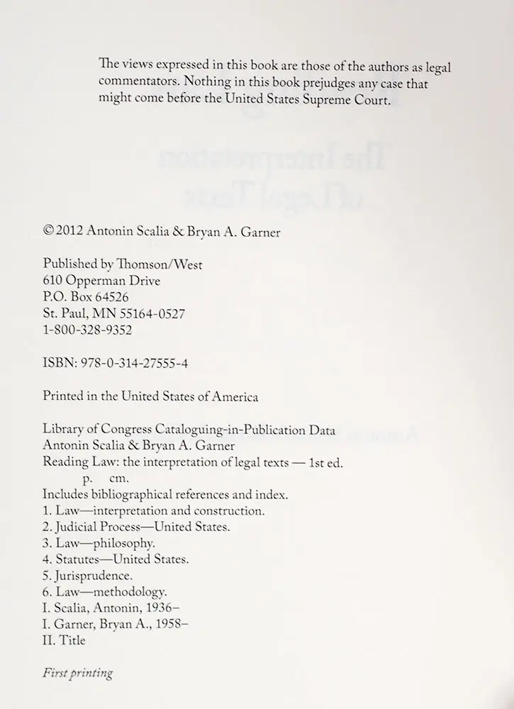 Reading Law: The Interpretation of Legal Texts.