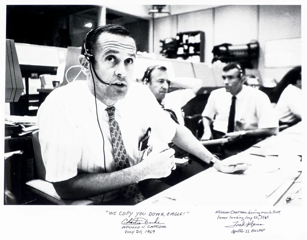 Charlie Duke and Fred Haise Apollo 11 Mission Control Signed Photograph.