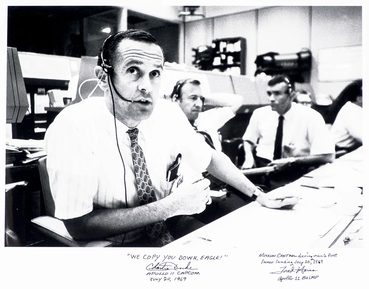 Charlie Duke and Fred Haise Apollo 11 Mission Control Signed Photograph.