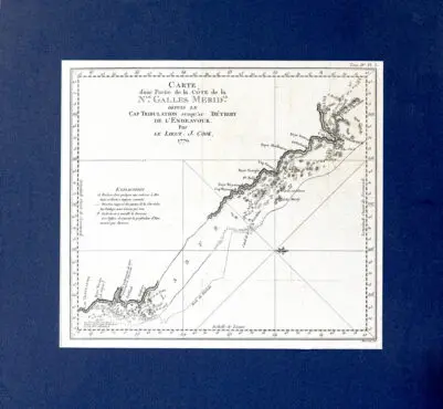 Carte d'une Partie de la Côte de la Nle. Galles Meridle...from: Relation des voyages entrepris par ordre de sa majesté britannique, et successivement exécutés par le Commodore Byron, le Capitaine Carteret, le Capitaine Wallis & le Capitaine Cook, dans les vaisseaux le Dauphin, le Swallow & l'Endeavour.