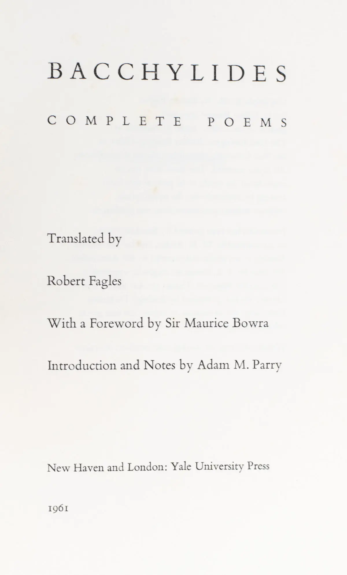 Bacchylides Complete Poems.