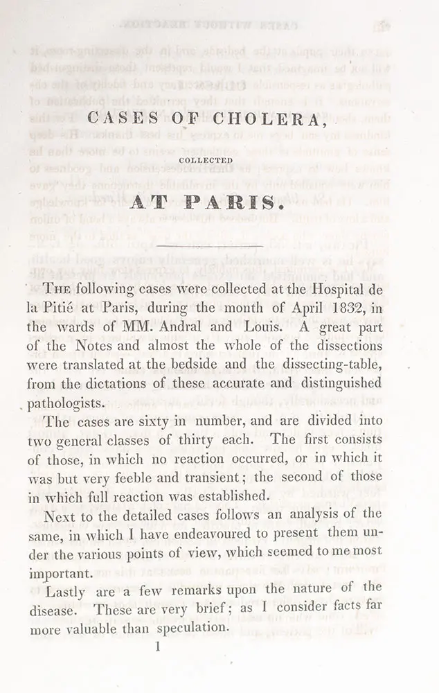 Cases of Cholera Collected at Paris, in the Month of April, 1832, in the Wards of MM. Andral and Louis at the Hospital La Pitie.