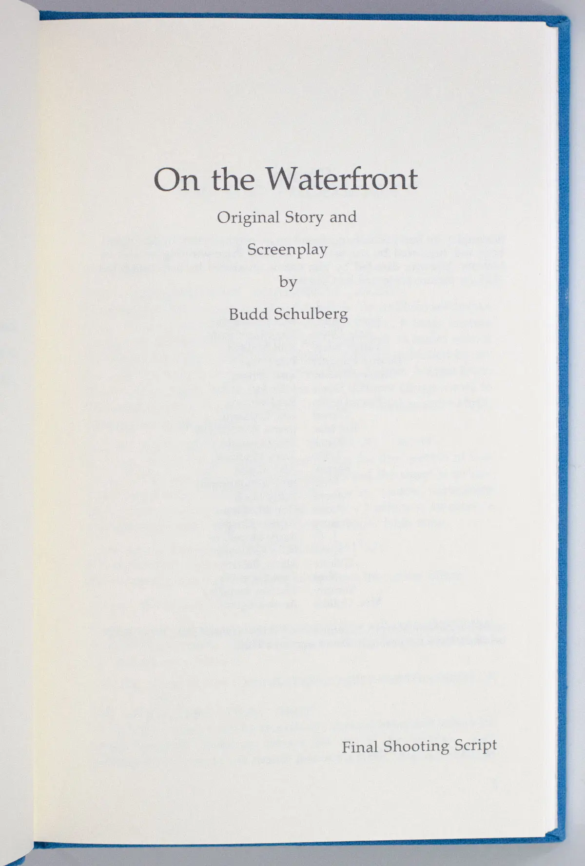 On the Waterfront Final Shooting Script