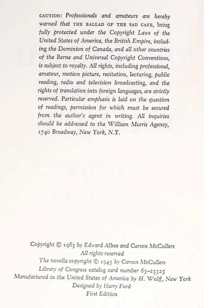 The Play: The Ballad of the Sad Café. Carson McCullers' Novella Adapted to the Stage by Edward Albee.
