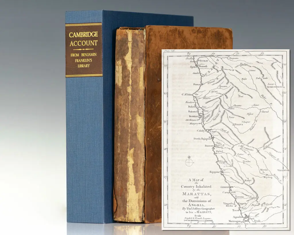 First edition of Richard Owen Cambridge's An Account of the War in India, Between the English and French; from the private library of Benjamin Franklin
