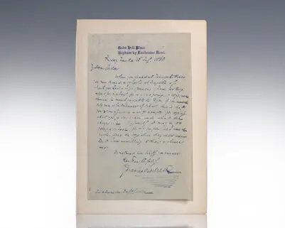 Handwritten letter on blue stationery