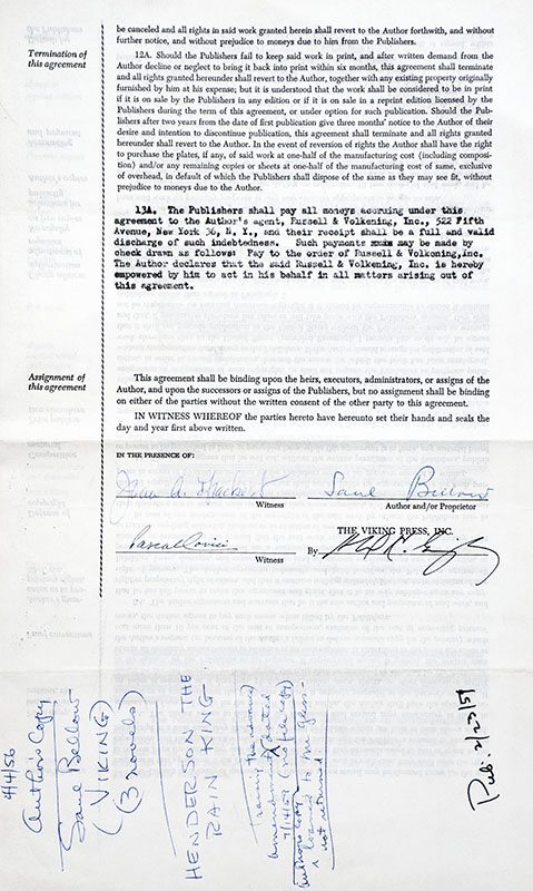 Saul Bellow Signed Novel Contracts. - Image 2