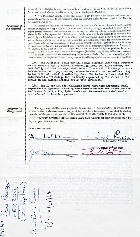 Saul Bellow Signed Novel Contracts. - Image 3