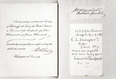Collection of documents signed by President Grant and eight members of his presidential administration.