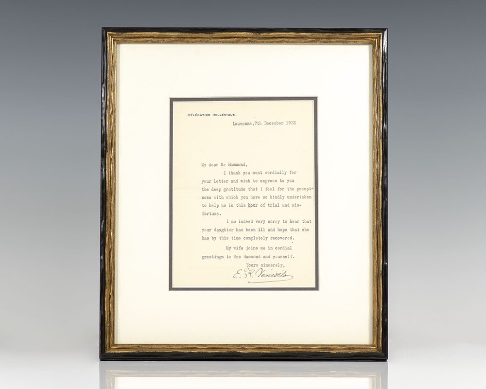 Eleftherios Venizelos Autograph Letter Signed.