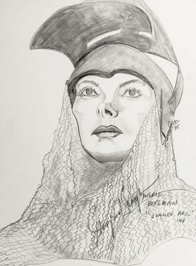 Ingrid Bergman Signed P.B. Socci Sketch.