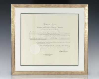 Joe DiMaggio Presidential Commission Signed by Richard Nixon.