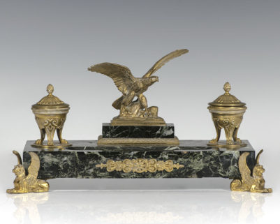 Early 20th Century French Empire Doré Bronze Eagle Inkwell.