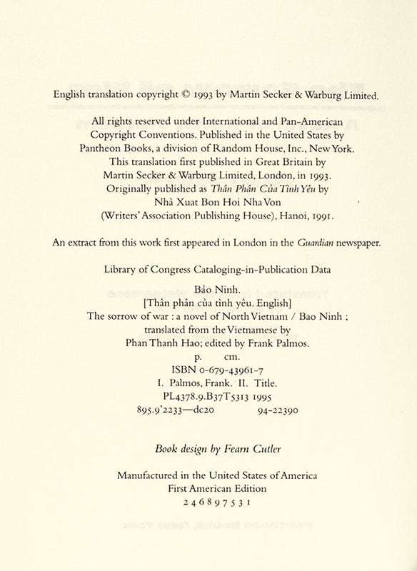 The Sorrow of War: A Novel of North Vietnam