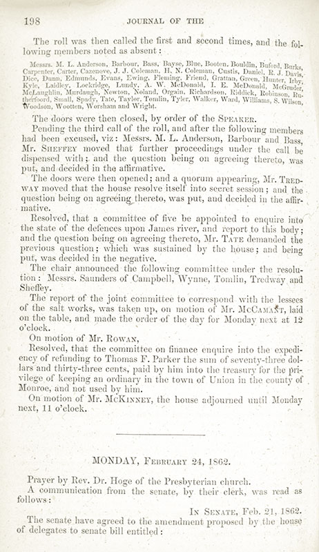 Acts of the General Assembly and Journals of the House of Delegates of the State of Virginia, from 1861 to 1863.