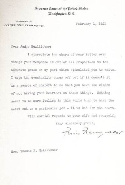 Felix Frankfurter Typed Letter Signed.