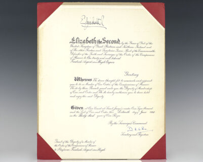 Royal Companion of Honour Appointment: Presented to Friedrich von Hayek by Queen Elizabeth II.