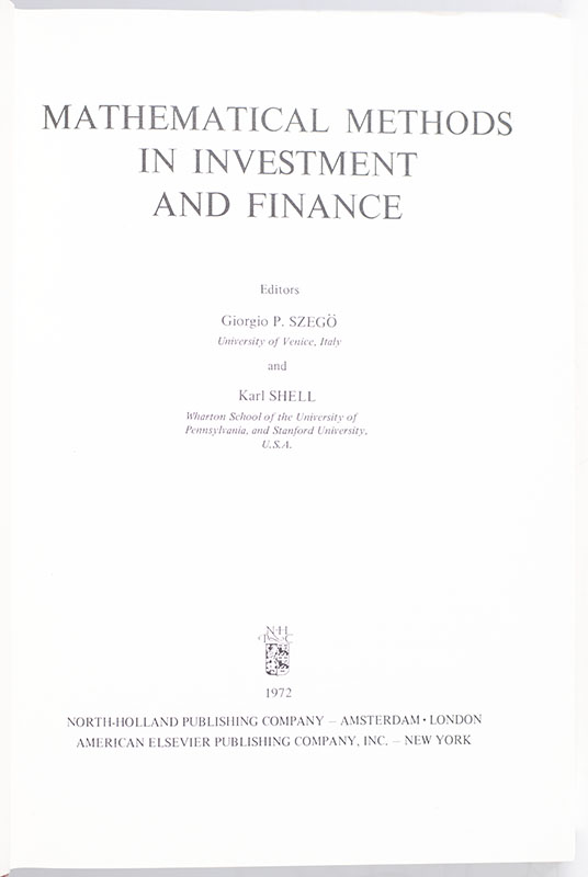 Mathematical Methods in Investment and Finance.