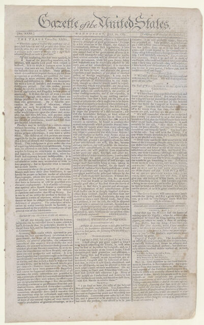 Gazette of the United States. No. XXXI. Wednesday, July 29, 1789.