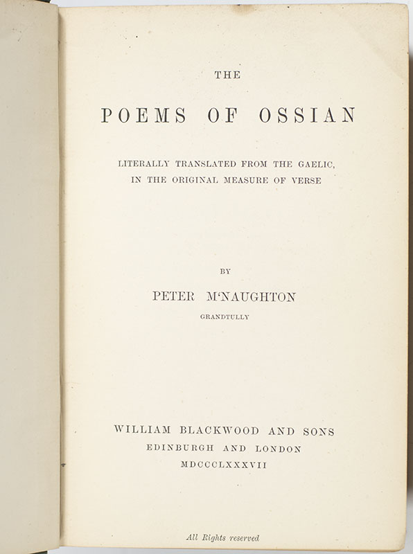 The Poems of Ossian: Literally Translated from the Gaelic in the Original Measure of Verse.