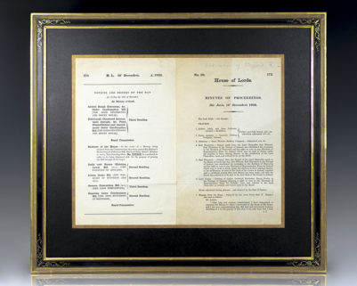 House of Lords Doc. 20, Minutes of Proceedings, December 10, 1936, Printing Edward VIII's "Instrument of Abdication" in which he officially renounces claim to the Throne.