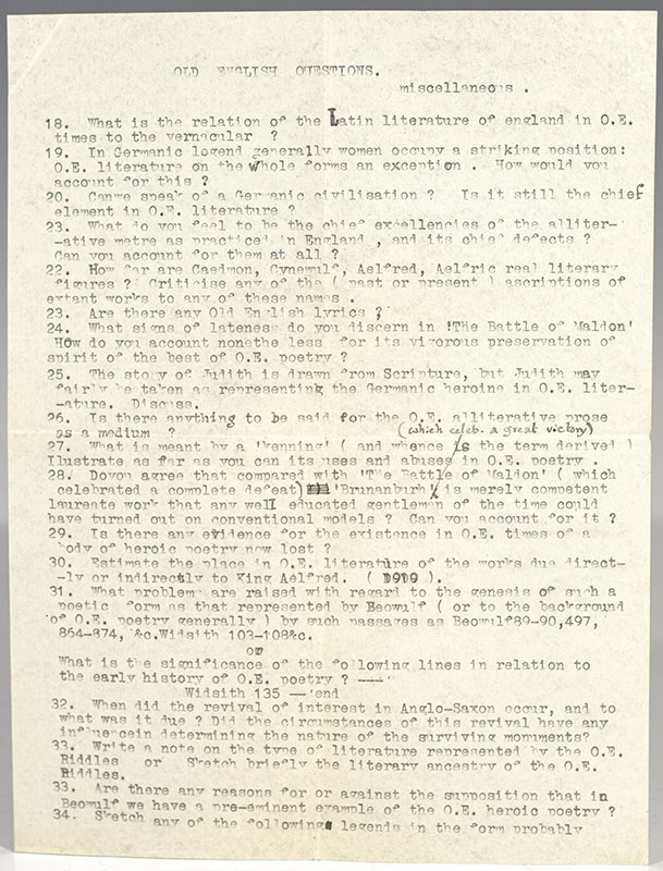 J.R.R. Tolkien Autograph Letter Signed and Annotated Old English Literature Questionnaire.
