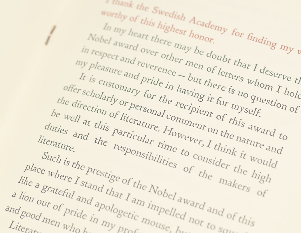 Speech Accepting the Nobel Prize for Literature.